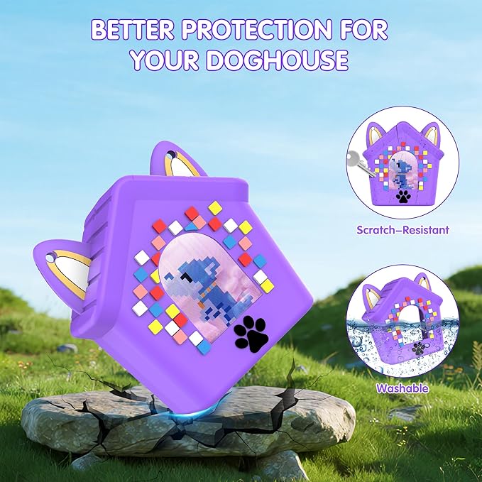 Silicone Case for Bitzee Doghouse Interactive Digital Pet, Shockproof Protective Cover for Doghouse Bitzee Virtual Electronic Pets Accessories with Lanyard (Purple)