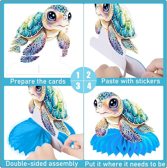 Turtle Party Honeycomb Centerpieces Sea Turtle Birthday Decorations 12Pcs Turtle Party Table Centerpieces Turtles Theme Party Supplies for Ocean Turtles Animals Baby Shower Supplies