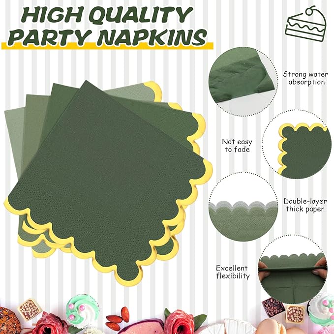 Vesici 144 Pcs Sage Green Party Plates with Napkins 9 Inch 7 Inch Paper Plates and Disposable Napkins with Gold Foil Border for Tea Birthday Bridal Baby Shower Wedding Party Supplies