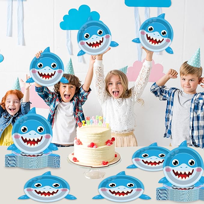60pcs Ocean Animal Party Plates Shark Shaped Dessert Plates Party Supplies Under the Sea Tableware for Kids Boys Girls Birthday Preschool Underwater Shark Theme Baby Shower Party Decorations Favors 7"