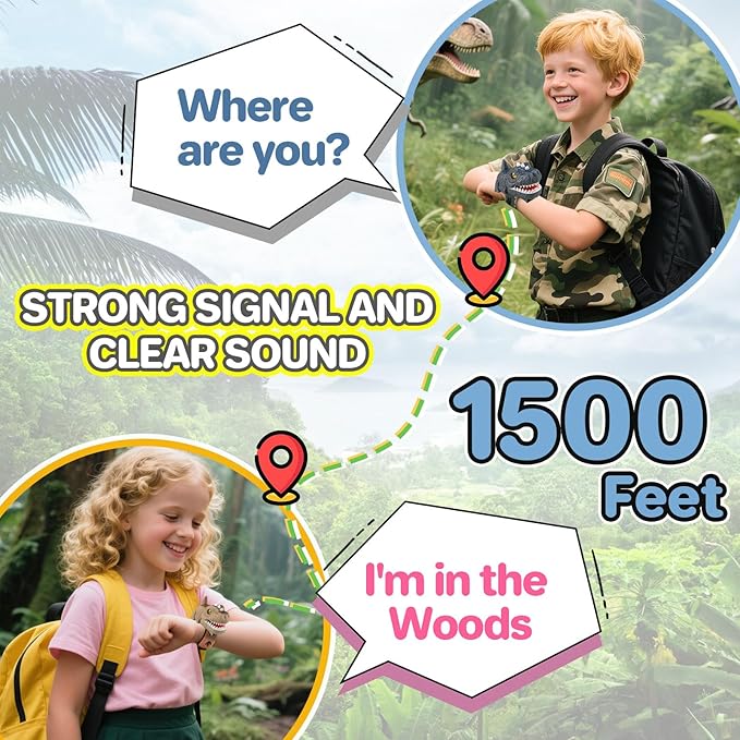 Dinosaur Walkie Talkies for Kids, Dinosaur Toys, Rechargeable Wrist Walkie Talkie with Flashlight, Outdoor Adventure Camping Gear, T-Rex Dino Toy Birthday Gifts for Boys Girls 3-12 Years Old