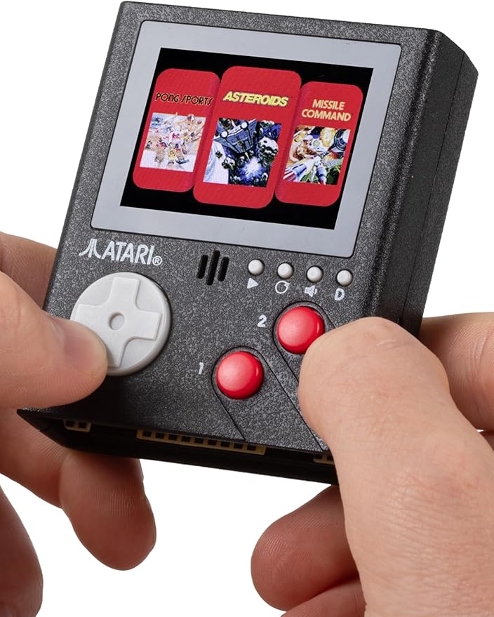 Official Atari Cartridge Handheld Mini Arcade Console with 3 Games - Pong, Asteroids & Missle Command, 2" Colour Screen, Keyring, Gaming Gift for Him and Her