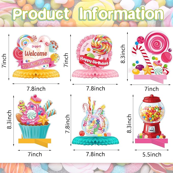 10 Pieces Candyland Party Decorations Candyland Table Decorations Lollipop Table Honeycomb Centerpieces Decor for Candy Theme Birthday Party Supplies Tables Decor Baby Shower Halloween Spooky Candy