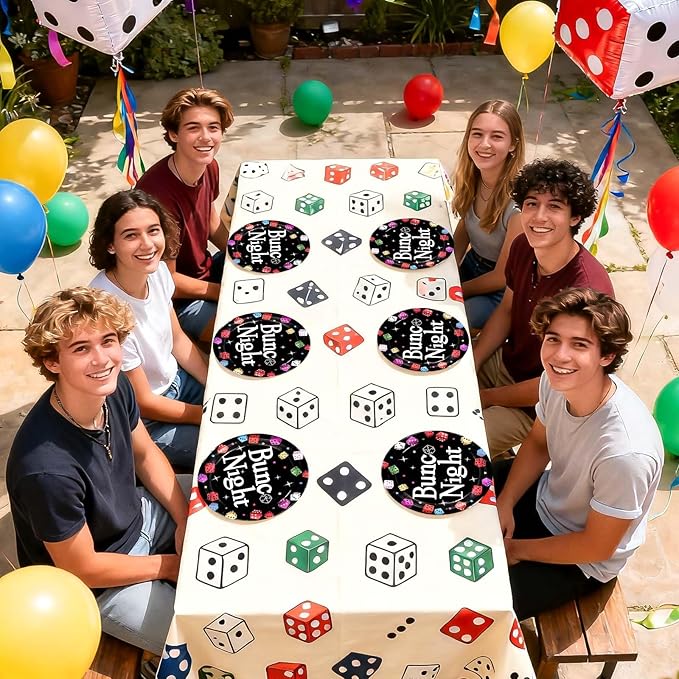 50Pcs Dice Party Supplies 10” Heavy Duty Disposable Game Night Birthday Party Plates Black Colorful Dice Plates for Game Night Casino Cocktail Let’s Roll Party Decorations