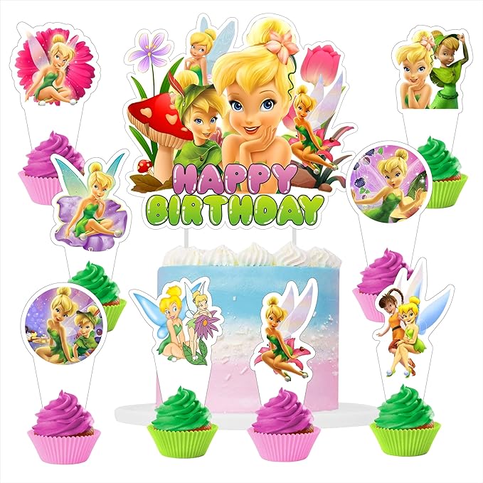 25Pcs Fairy Cartoon For Tinkerbell Cupcake Toppers,Inspired Cupcake Picks School Wizard Theme Birthday Party Cake Decorations Supplies.