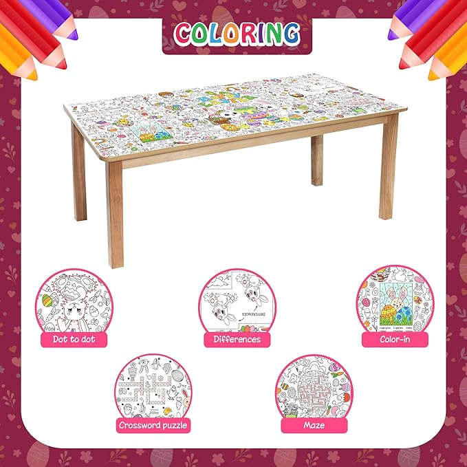Easter Coloring Tablecloth for Kids, Large 30x72 Inch Poster with Bunnies, Eggs, Flowers, Perfect for Easter Party Games, Classroom Decorations, Spring Activities, and Holiday Supplies