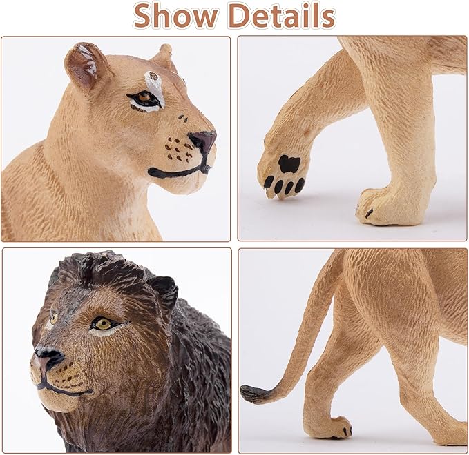 Toymany 6PCS Realistic Lion Figurines with Lion Cubs, 2-5" Wild Life Jungle Animals Figures Family Set Includes Baby Lions, Educational Toy Cake Toppers Easter Birthday Gift for Kids Toddlers
