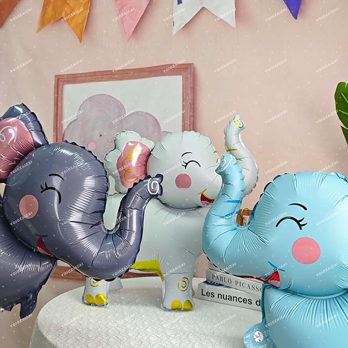 2PCS Matte self-standing elephant animal balloon 3D Jungle Large Elephant Foil Balloons For Kids safari themed birthday party gender indication baby shower Decor supplies Blue