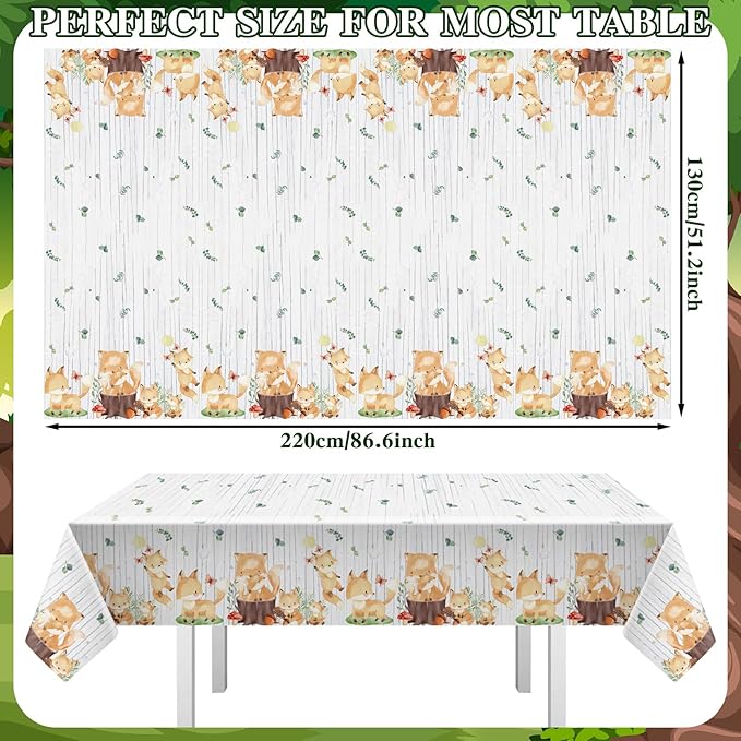 Oudain 3 Pcs Woodland Animals Plastic Tablecloth Forest Wild Creatures Baby Shower Table Covers for Woodland Themed Birthday Table Decoration Neutral Gender Reveal Decor Supplies 51 x 86.6 Inch