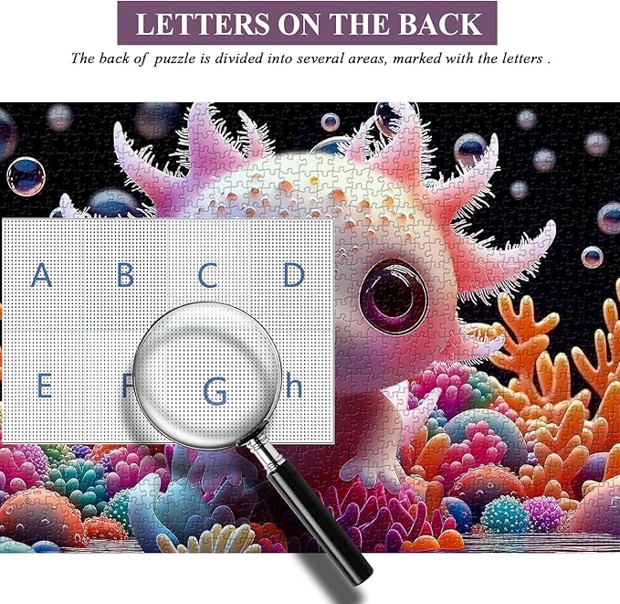 PICKFORU Cute Axolotl 1000 Piece Puzzle for Adults, Colorful Sea Animal Undersea Corals Jigsaw Puzzles, Impossible Hard Unique Art Theme as Home Decor