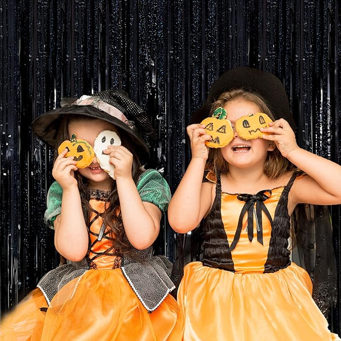 5 Pack Black Photo Backdrop Party Streamers Metallic Tinsel Curtains for Birthday Halloween Decor Bachelorette Wednesday Wizard Party