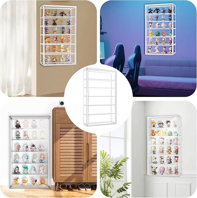 23.6 inch Tall Acrylic Display Case Clear Wall Mounted 6 Tier Acrylic Display Cases for Collectibles Figures Doll Dustproof Action Figure Storage Box 13.8'' x 4.7'' x 23.6''