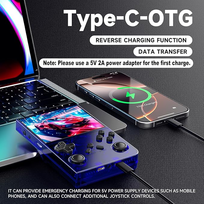R40 Retro Handheld Game Console - Open Source System,3.5" IPS Screen, 18,000+ Classic Games, 128G TF Card, 3000mAh Battery, Portable Gaming Player for Travel, Retro Gaming Console, Blue