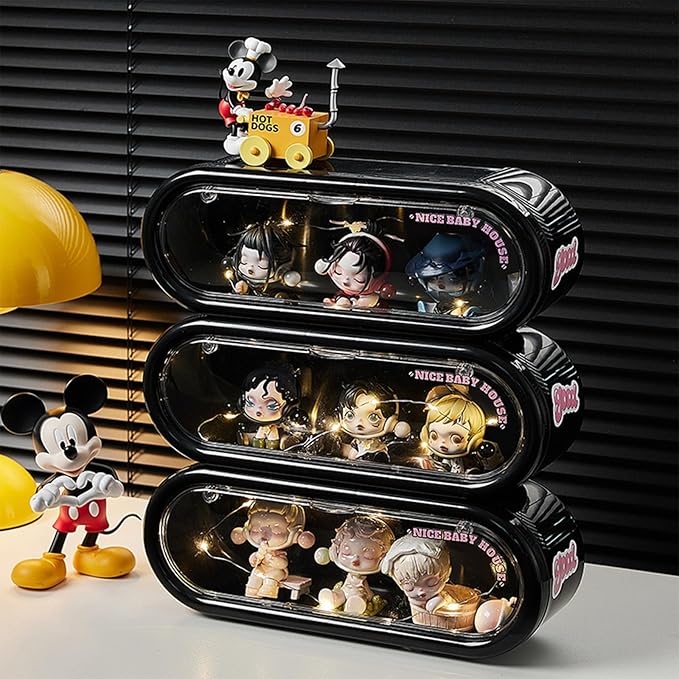 2 Pack Clear Display Case for Figures, Wall Mounted or Desktop Display Box Stand with Magnetic Door, Dustproof Storage Box Organizer for Action Figures Pop Mart