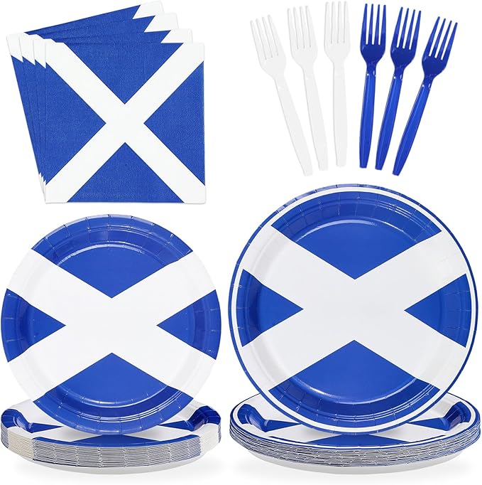 96 Pcs Scotland Flag Party Decorations Disposable Scottish Flag Paper Plates and Napkins St. Andrew's Day National Tableware Set for Country Decoration Patriotic Festival Party Supplies, Serves 24