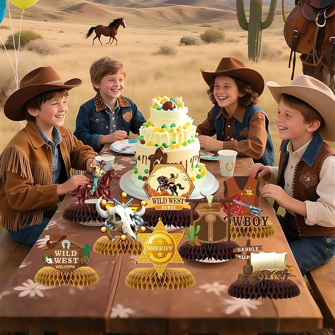 24 Pcs Wild West Party Decorations, Western Cowboy Happy Birthday Decorations, Cowboy Table Honeycomb Centerpieces Decor Table for Party Supplies for Women Men The West Cow Boys Girls Cowgirl Rodeo