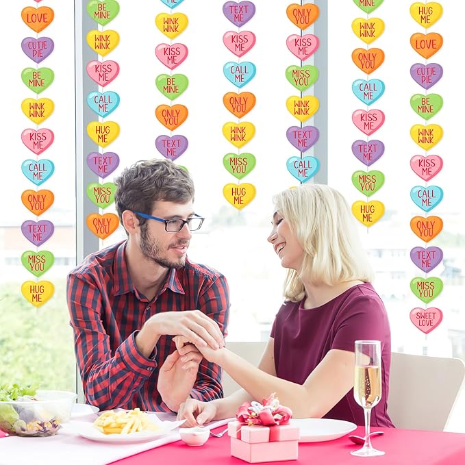 MARFOREVER 41Ft Valentines Day Candy Heart Garland, No DIY Conversation Heart Banner 5 Pcs Love Hanging Paper Banners for Valentine's Sweet Day Party Decorations Wedding Anniversary Birthday Supplies