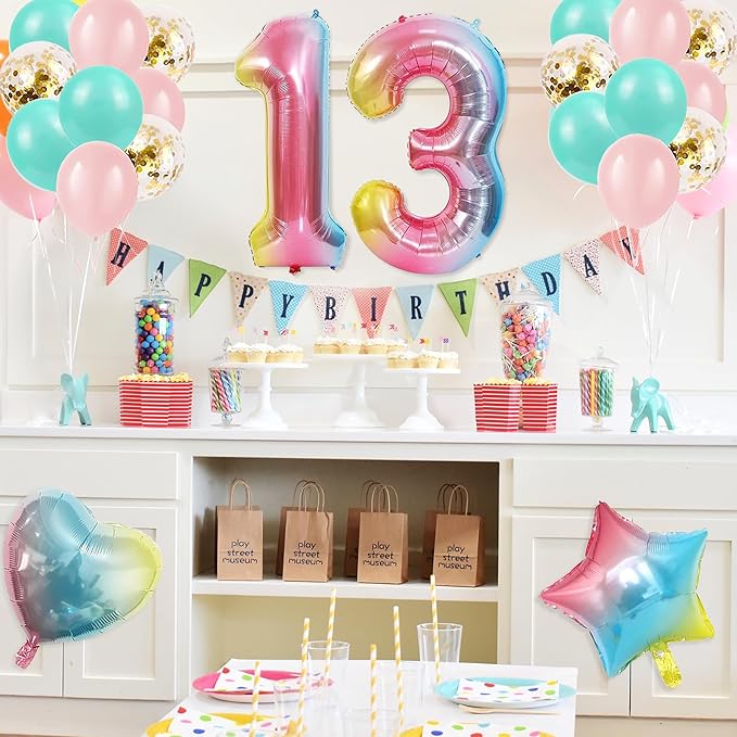 13th Birthday Decorations for Girls Gradient color Age 13 Birthday Balloons with Happy Birthday Banner for Baby Showers Thirteenth Birthday Party Supplies for Girls Boys (13th-Birthday)
