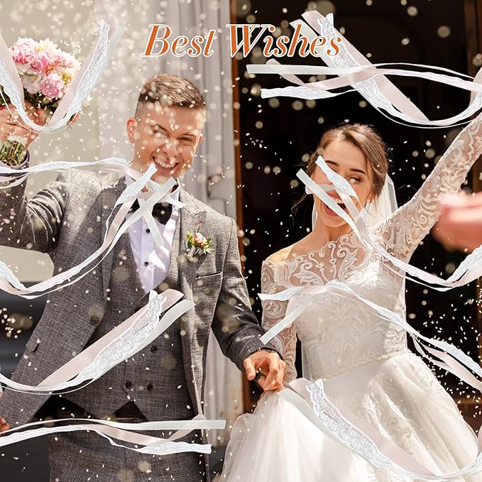 50Pcs Ribbon Sticks Wands Streamers with Bells Silk Fairy Lace Stick Party Ribbon Streamers for Wedding Party, Birthday and Holiday Activities-Champagne