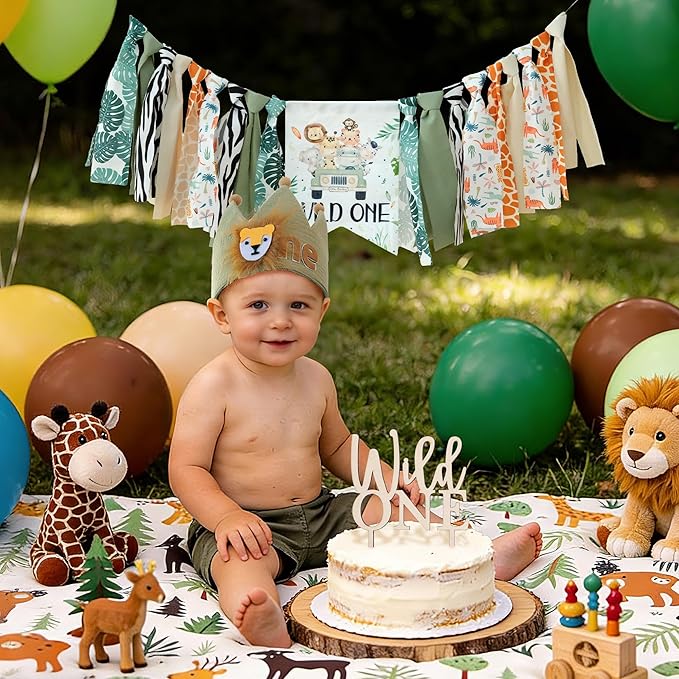 Wild One Birthday High Chair Banner Party Decoration For Boys Jungle Theme Decorative For Kids Bedroom