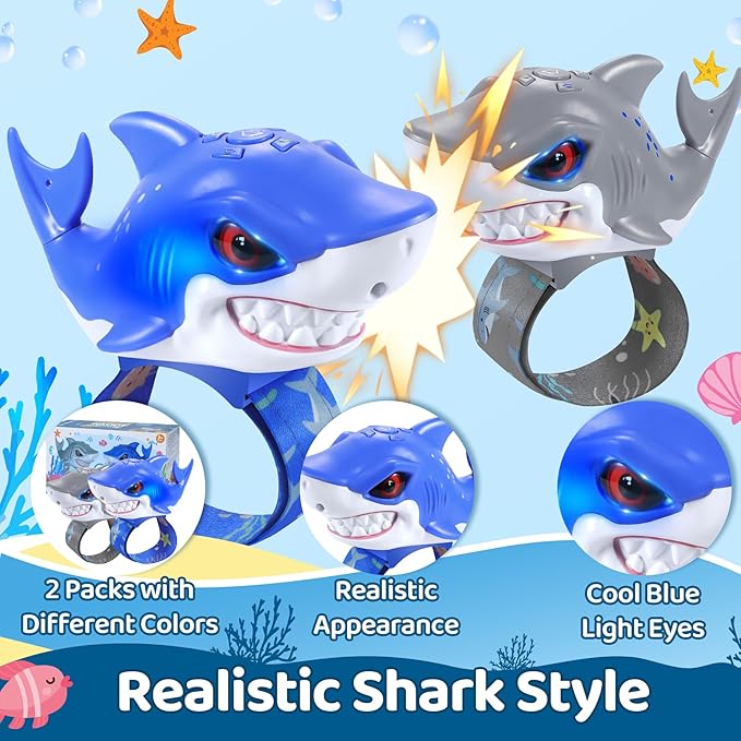 Vvinca Shark Walkie Talkies for Kids 2 Pack - Shark Toys for Boys Girls Age 3-5 5-7 8-12 Birthday Gifts for Toddlers Adjustable Strap Long Range Clear Sound Camping Outdoor Games