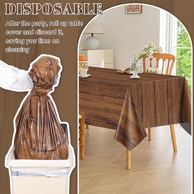 6 Pack Wood Grain Plastic Tablecloth, 54 X 108Inch Rustic Wood Table Covers for Rectangle Table Disposable Vintage Farmhouse Tablecloths for Cowboy Western Barn Birthday Baby Shower Party Supplies