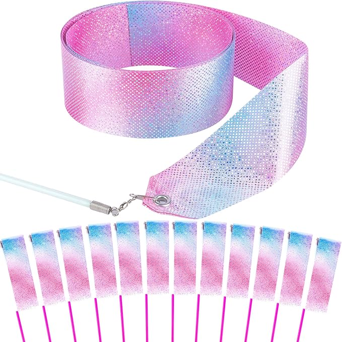 20PCS Sparkling Dance Ribbon for Kids Girls Princess Mermaid Ballet Ballerina Gymnastics Birthday Party Favors Decorations, Kids Twirling Streamer Ribbon Dancer Wands for Outdoor Toys