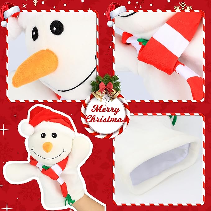 Hopearl Plush Christmas Snowman Hand Puppet with Open Movable Mouth for Imaginative Play, Role Play, Interactive Toy for Storytelling Teaching Puppet Theater, Gifts for Kids Boys Girls, White, 17''
