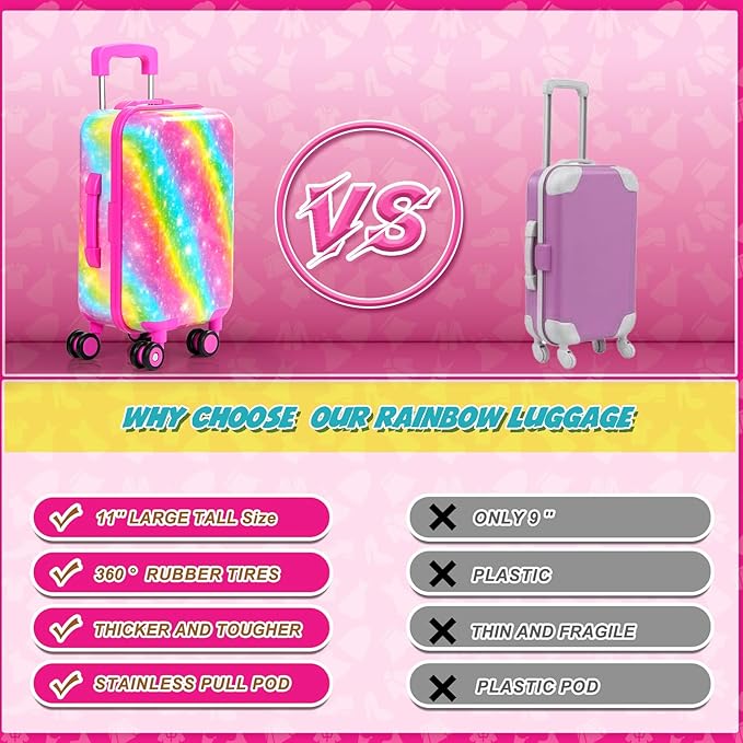 American 18 Inch Doll Clothes Accessories-18 inch Doll Suitcase-Glasses,Beret,Shoes,Handbag,Camera, Passport,Mobile Phone Travel Set Valentine's Gift Toys for 3-12 Girls