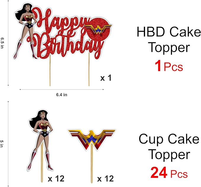 "Wondr Woman Theme Birthday Party Supplies – Superhero Girl Party Decorations for Adults – Wondr Woman Birthday Banner, Cake Topper, Cupcake Toppers & Party Décor for Superhero Celebrations"
