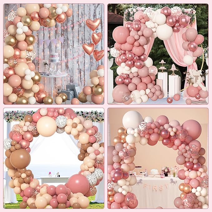 Amandir 153pcs Dusty Pink Balloon Garland Arch Kit, Different Sizes 18 12 10 5 inch Pink White Sand Metallic Confetti Pink Balloons for Valentines Day Bridal Shower Birthday Boho Party Decorations