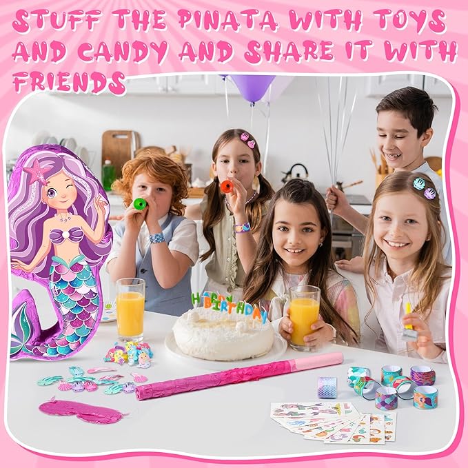 Hungdao 51 Pcs Mermaid Party Favors Mermaid Piñata Hairpin Slap Bracelets Ring Tattoo Sticker Under the Sea Birthday Party Supplies Classroom Prize Gift Goodie Bag Piñata Stuffers Fillers