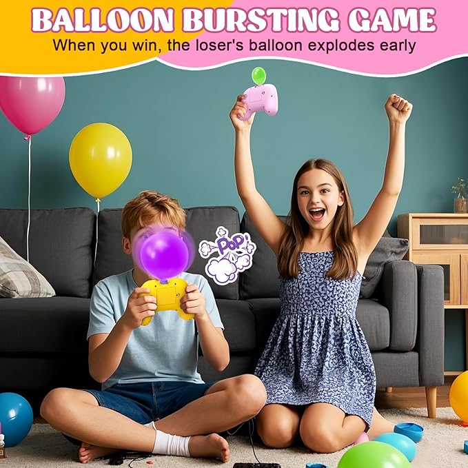 Handheld Speed Pushing Game Machine with Balloons 2-Player Fidget Game Light Up Quick Push Games Fast Push Puzzle Games Console for 8 9 10 11 12+ Years Old Kids Adults-Pink+Yellow