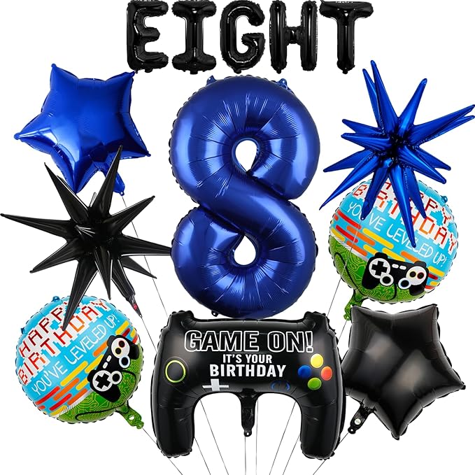 13pcs Boys Birthday Party Decorations - Navy Blue Video Game Controller Mylar Foil Balloon & Supplies