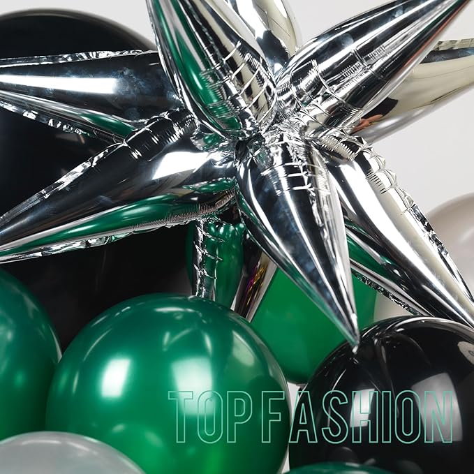 emerald green and silver black balloon garland arch kit 160pcs with star five-pointed star mylar balloon for Birthday anniversary 2026 graduations Prom decorations
