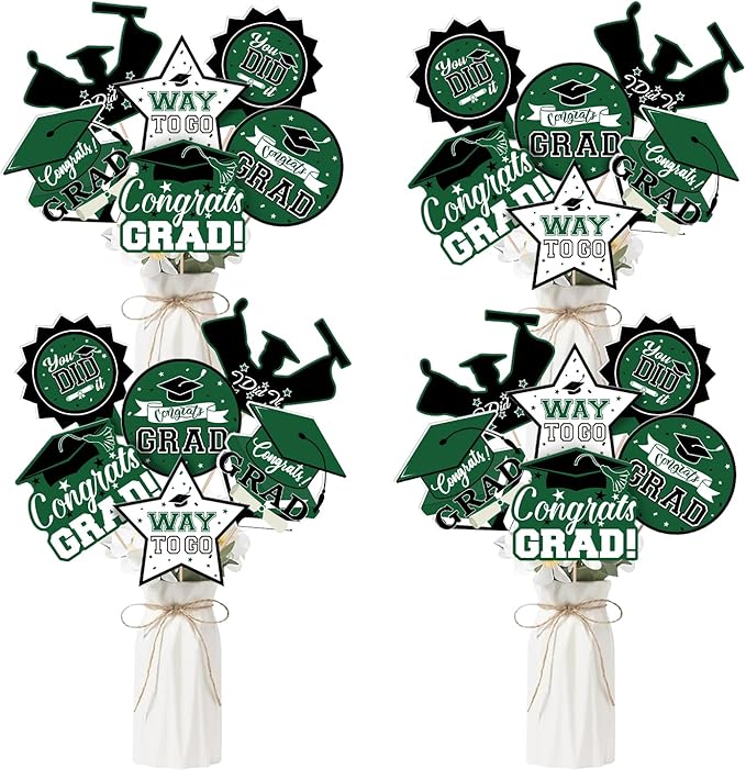 24Pcs Graduation Party Decorations Class of 2026, Graduation Centerpieces for Tables, 2026 Congrats Grad Party Centerpiece Stick Table Toppers for Graduation Party Supplies (Green)