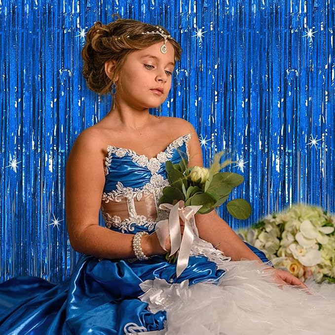 3 Pack Blue Backdrop Party Streamers Ocean Themed Decor Birthday Party Decorations Foil Fringe Backdrop Curtain Graduation Bachelorette Winter Holiday Gender Reveal Party Decorations Supplies