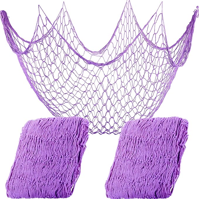 Shappy 2 Pcs Fish Net Decorative 80 x 40 Inch, Wall Hanging Fishnet for Mermaid, Pirate, Nautical, Under The Sea Party Decoration Ocean Themed Hawaii Beach Birthday Halloween Party Supplies(Purple)