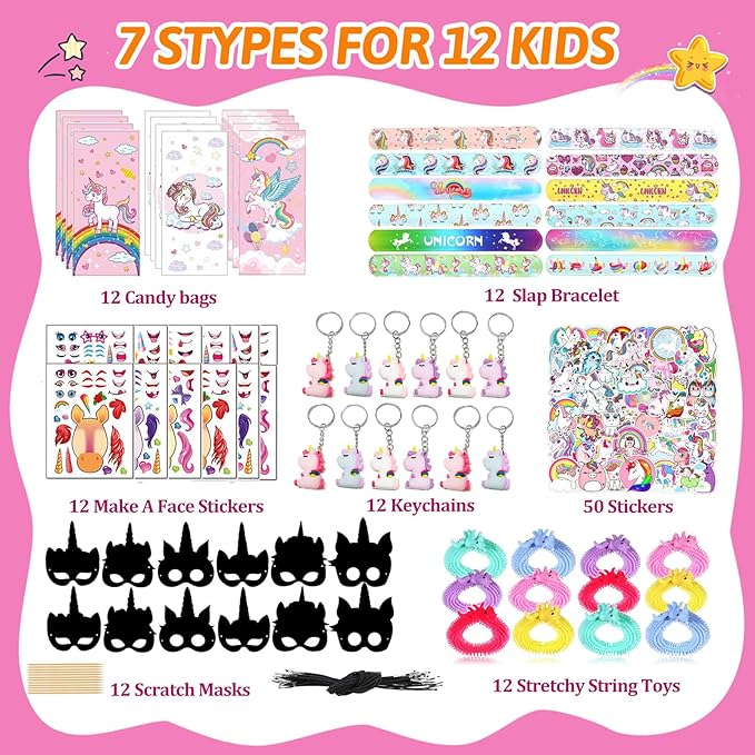 Unicorn Party Favors - Kids' Birthday Supplies, Goodie Bags Decorations, Fillers & Toys - Pink