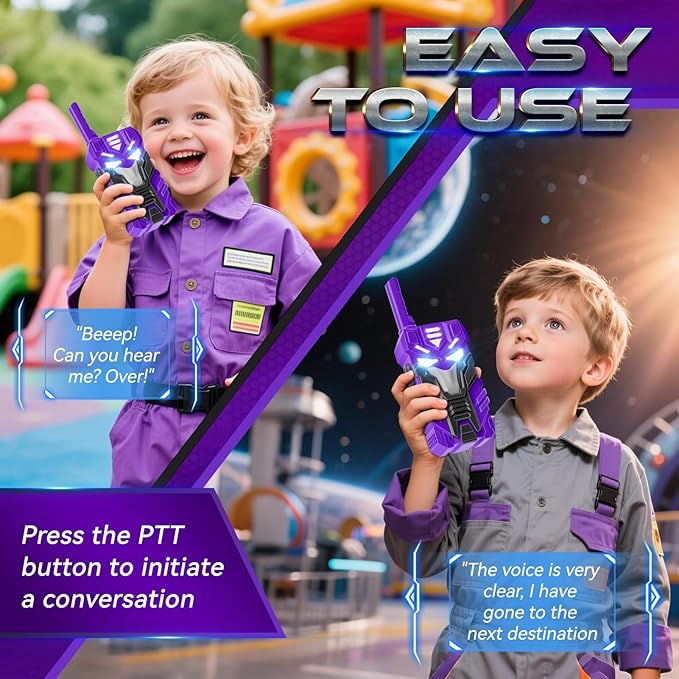 Purple Doomlord Walkie Talkies for Kids 2 Pack Transform Robot - 2500 FT Range, Cool Eyes Lighting, Birthday Gifts for 3-12 Year Olds, Outdoor Camping Toys for Toddlers & Boys Girls