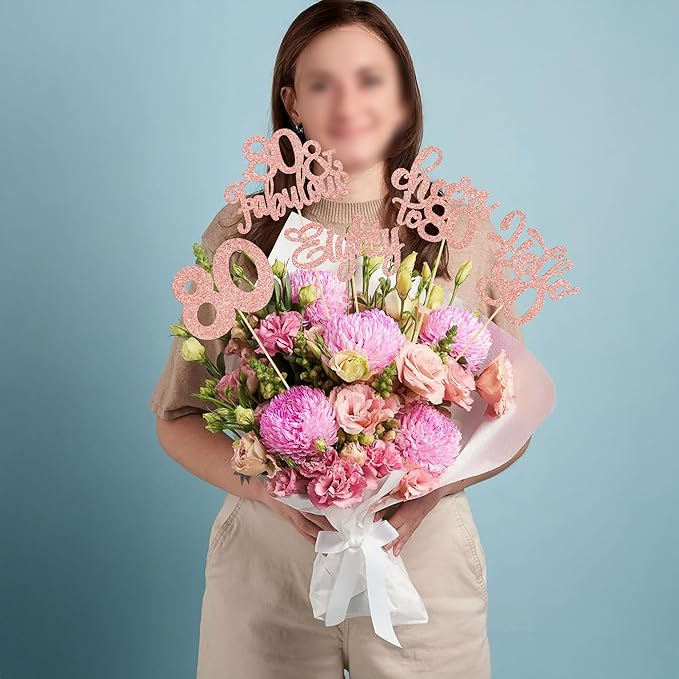 Gyufise 15Pcs 80th Birthday Centerpiece Sticks Eighty Happy 80th Table Flower Centerpieces Sticks Cheers to 80 Floral Decorations for 80th Birthday Party Centerpieces Supplies Rose Gold