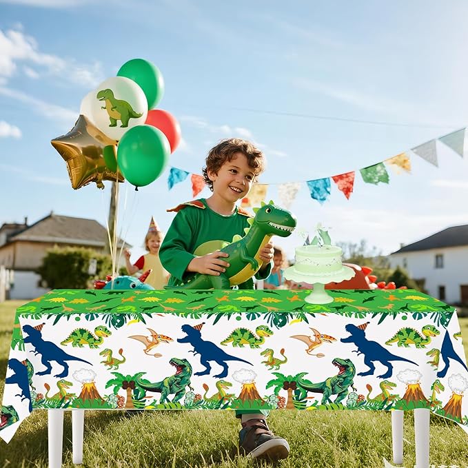 4ps Dinosuar Party Tablecloth Dinosaur Birthday Decorations Tablecover Jungle T-rex Dino Disposable Plastic Table Covers for Dino 1st 2nd 3rd 10th Bday Baby Shower Party Supplies Decor (Green Dino)