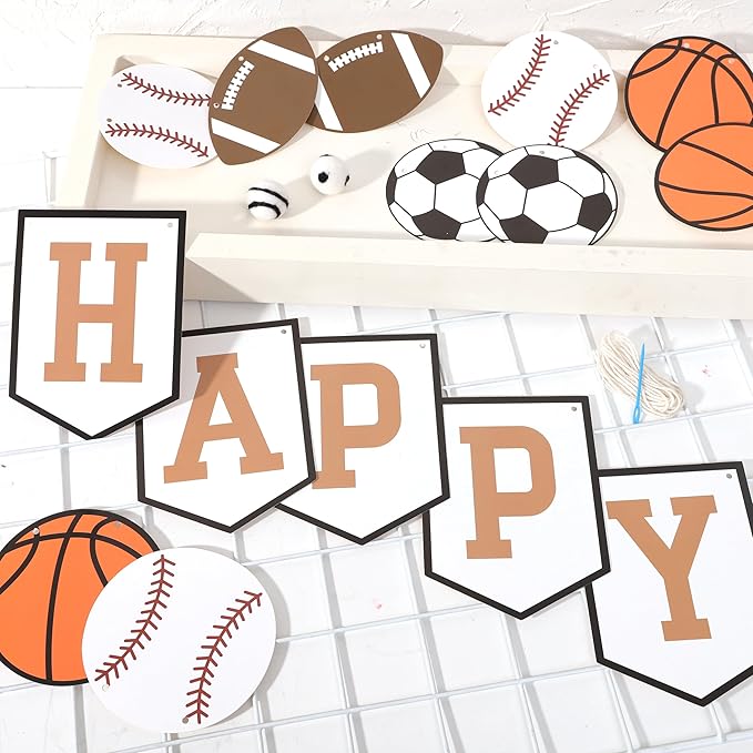 Happy Birthday Sports Banner Ball Garland Sign - High Chair Banner Birthday Decorations Party Supplies Photo Props