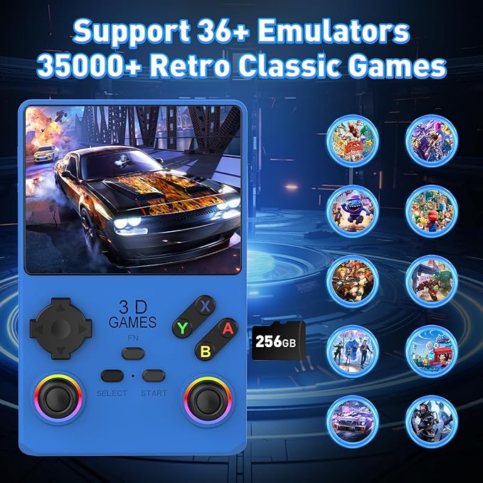 V40 PRO Upgraded Retro Handheld Game Console, Built in 35,000+Classic Games, 36+Simulators, Linux System, 3.5-inch 4K HD IPS Screen Video Player, 256GB TF Card, Portable Pocket Arcade Console (Blue)