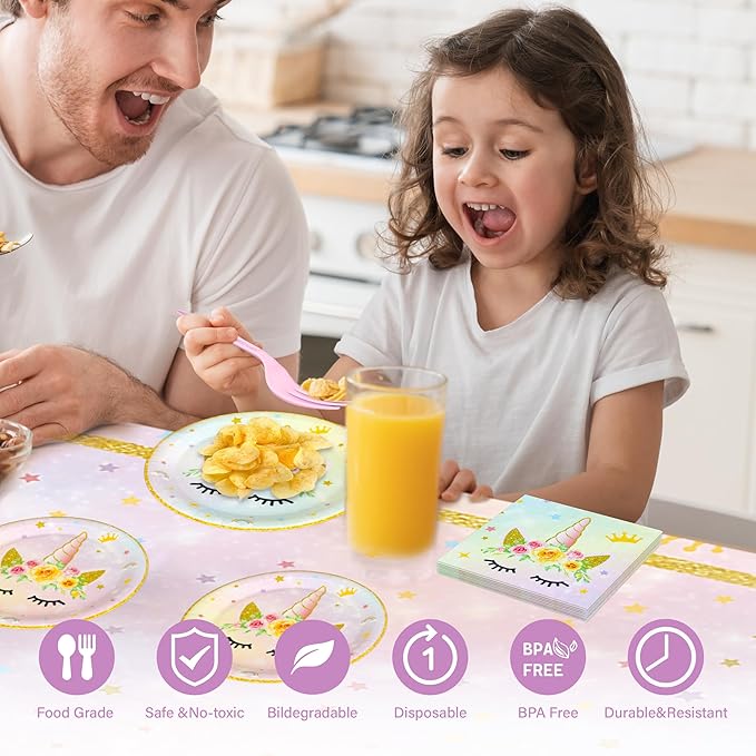120PCS Unicorn Party Supplies Set, Serves 30 Guests Including Unicorn Paper Plates, Dessert Plates, Napkins, Forks,for Unicorn Themed Birthday Party Decoration, Unicorn Tableware