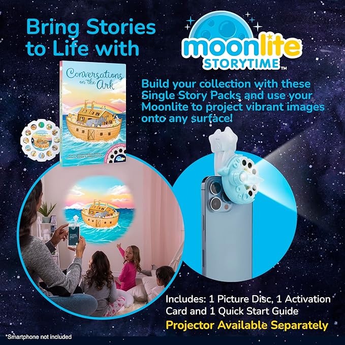 Moonlite Storytime - Conversations on The Ark - A Magical Read - Projector Sold Separately - Digital Bible Stories for Kids with Fun Sound FX - Learning Gifts for Kids Ages 12 Months & Up