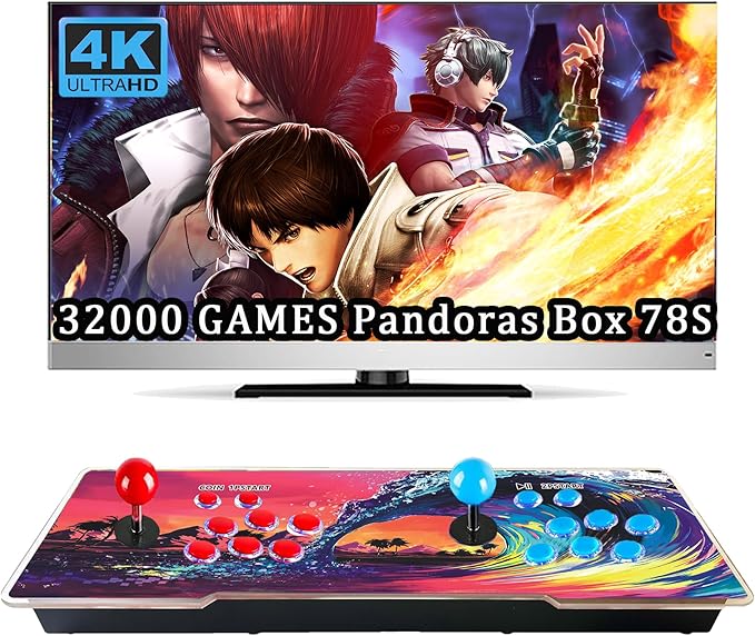 RegiisJoy 32000 Pandoras Box 78S Retro Arcade Game Console, 4 Player 3D Magical Modified Game, Search Save Delete Cheat Function, Favorite List, One-Button Combo, 128G TF, 12 Grid Classification