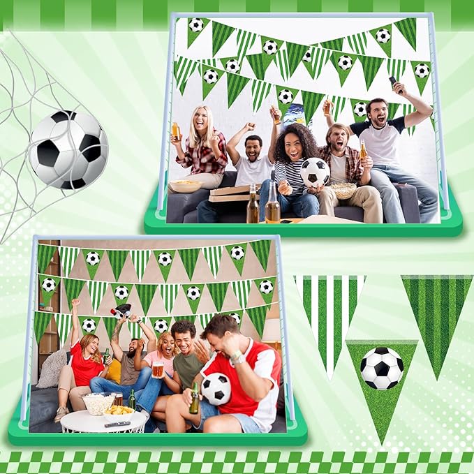 Faccito 5 Pack Green Soccer Banners Soccer Party Decorations Sports Champion Paper Pennants Green Hanging Triangle Flags Garland Bunting for Sports Game Fans Outdoor Indoor Birthday Party Supplies