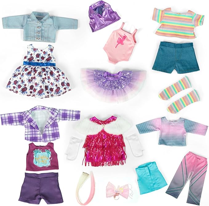18-Inch American Doll Clothes Accessories - 19Pcs Fashion 18 Inch Doll Outfit Set for Girls Gifts, Includes 3 Dresses, Lounge Suit, Workout & Yoga Sets and Accessories for 18 Inch Dolls