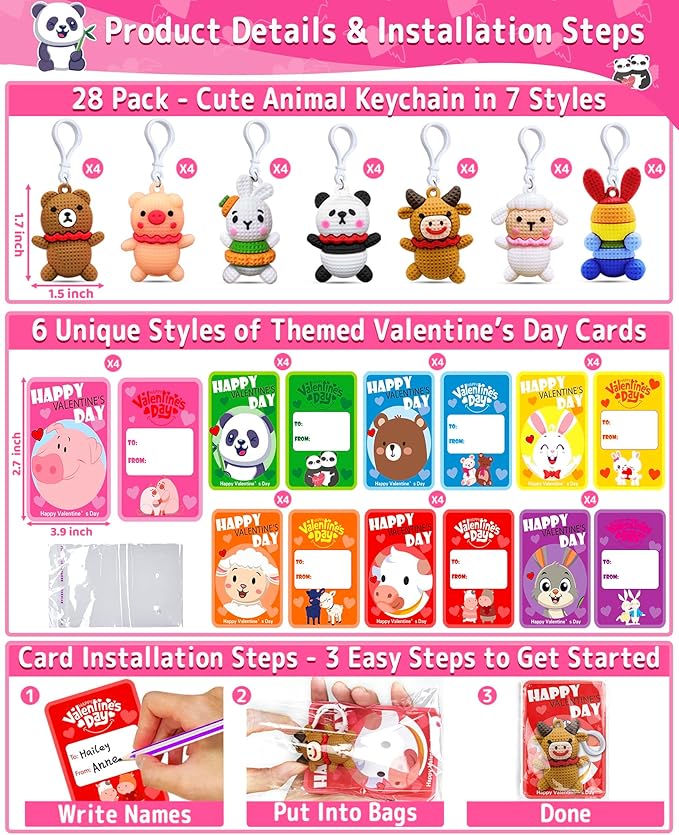 28 Pack Animal Keychains, 7 Styles Keychain Toys for Kids Teens Adults School Classroom Exchange Gift, Party Favors Supplies,Classroom Prizes Birthday Gifts,Easter Party Favors,Easter Basket Stuffers